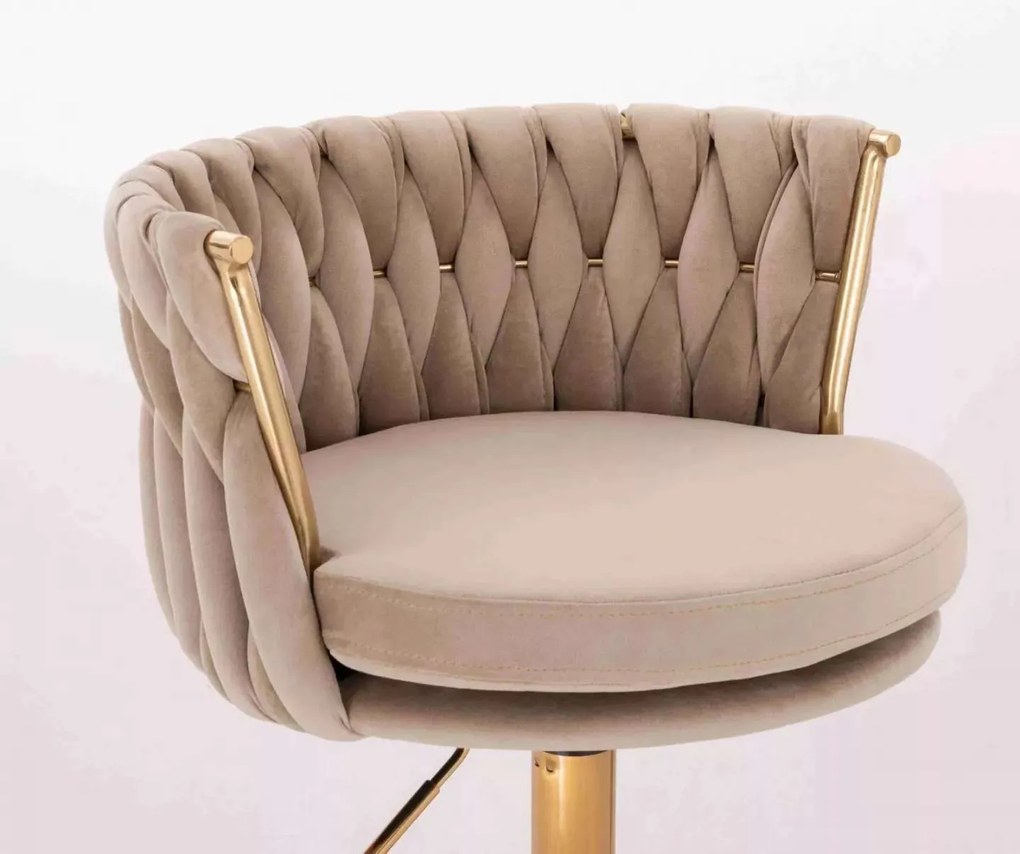 LuxuryForm DESIGN Barová stolička LYON VELUR na zlatej hranatej podstave - latte