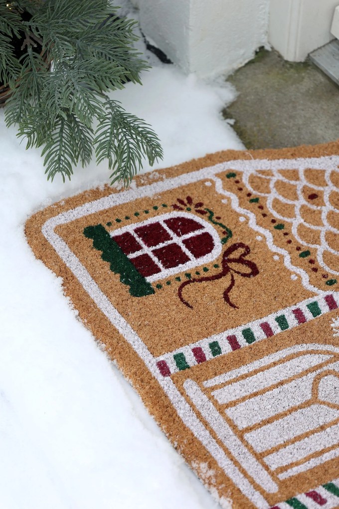 Hnedá kokosová rohožka perníková chalúpka Gingerbread – 75*45*1,5 cm