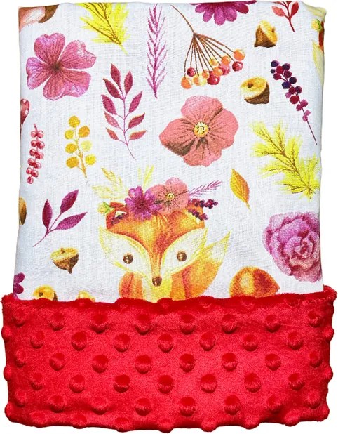 Detská deka Líška/minky červená 60x70 cm – mäkučká deka do kočíka s líščím motívom