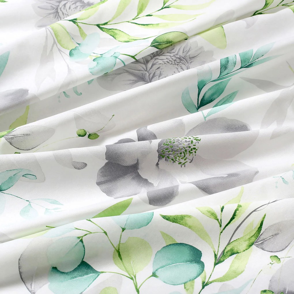 Goldea oválny obrus 100% bavlnené plátno deluxe - eukalyptus s kvety 140 x 220 cm