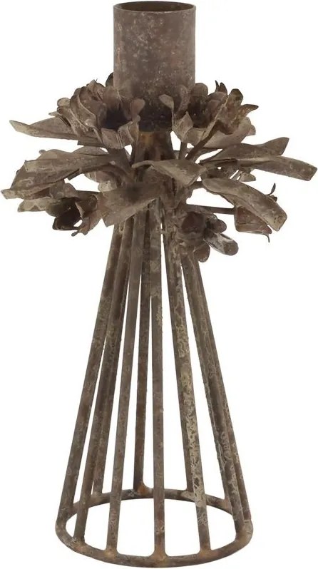 Mocca kovový svietnik s kvetmi na úzku sviečku Charm Antique - 9*23 cm