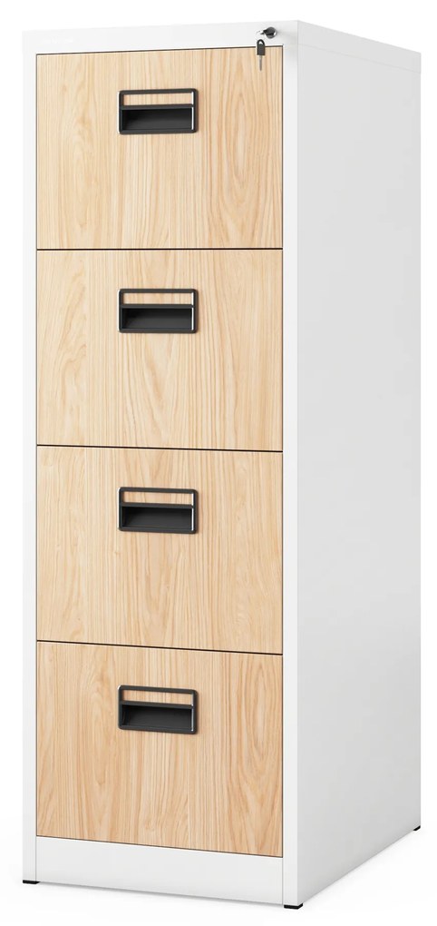 Kovová kartotéka, 4 zásuvky SARA V4, 460 x 1320 x 620 mm, Eco Design: biela/ dub sonoma