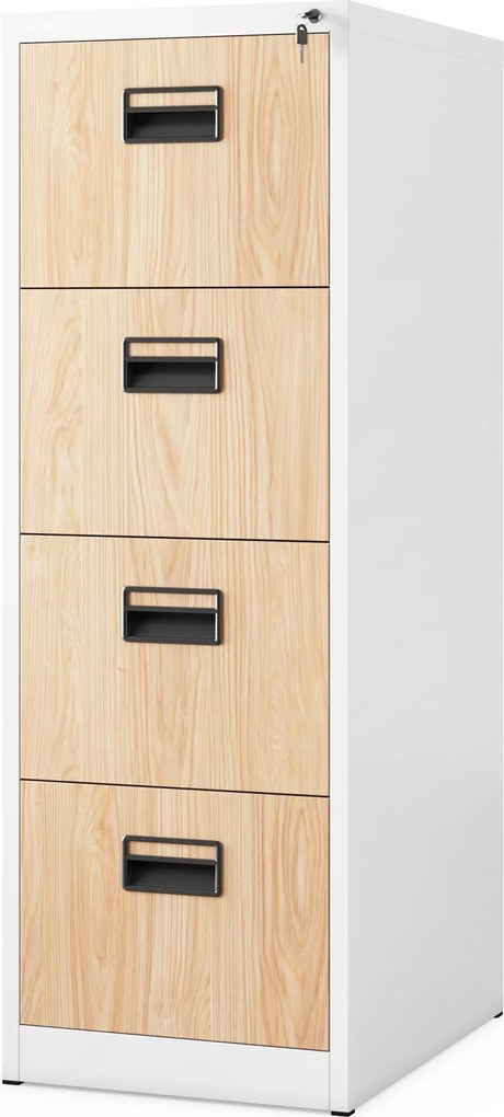 Kovová kartotéka, 4 zásuvky SARA V4, 460 x 1320 x 620 mm, Eco Design: biela/ dub sonoma