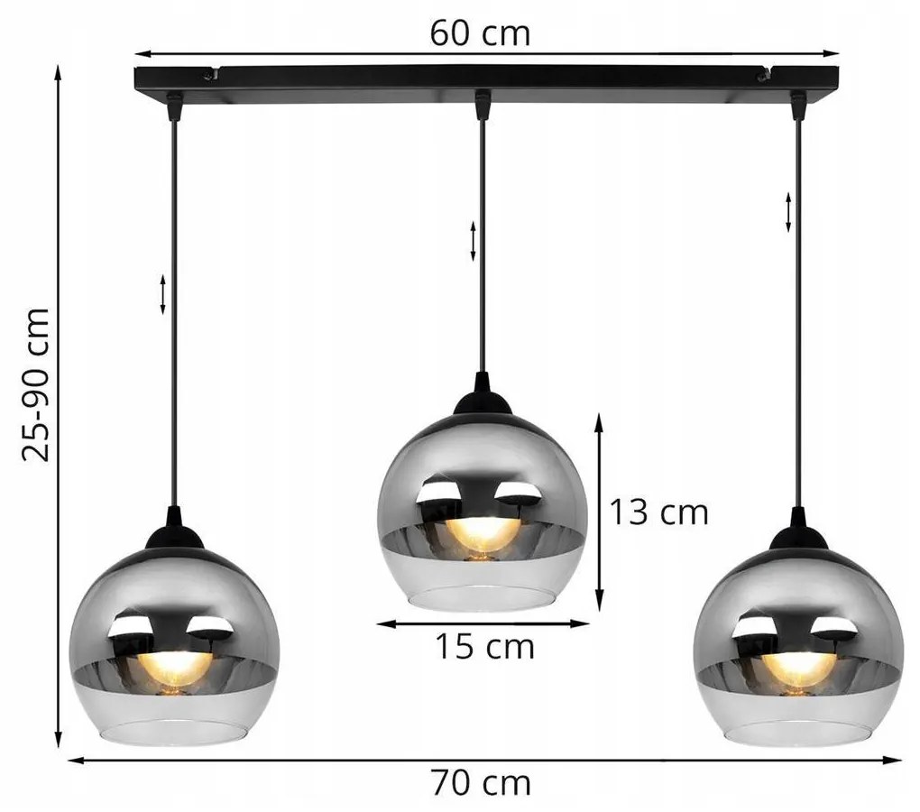 Závesné svietidlo BERGEN, 3x chrómové/transparentné sklenené tienidlo (fi 15cm)