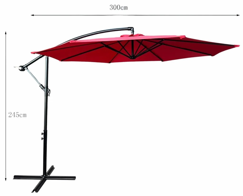 Záhradný slnečník ASTER s bočnou nohou 300 cm červený