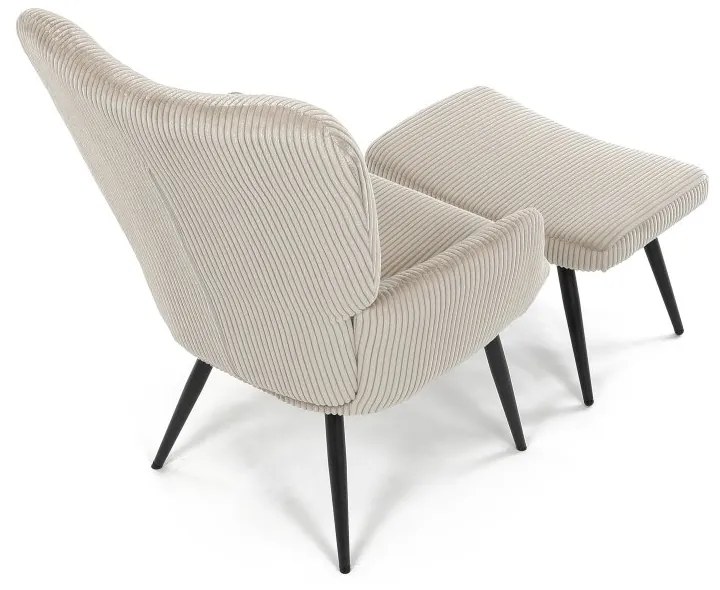 Relaxačné kreslo ušiak s taburetom ROYAL — kov, menčester, béžová