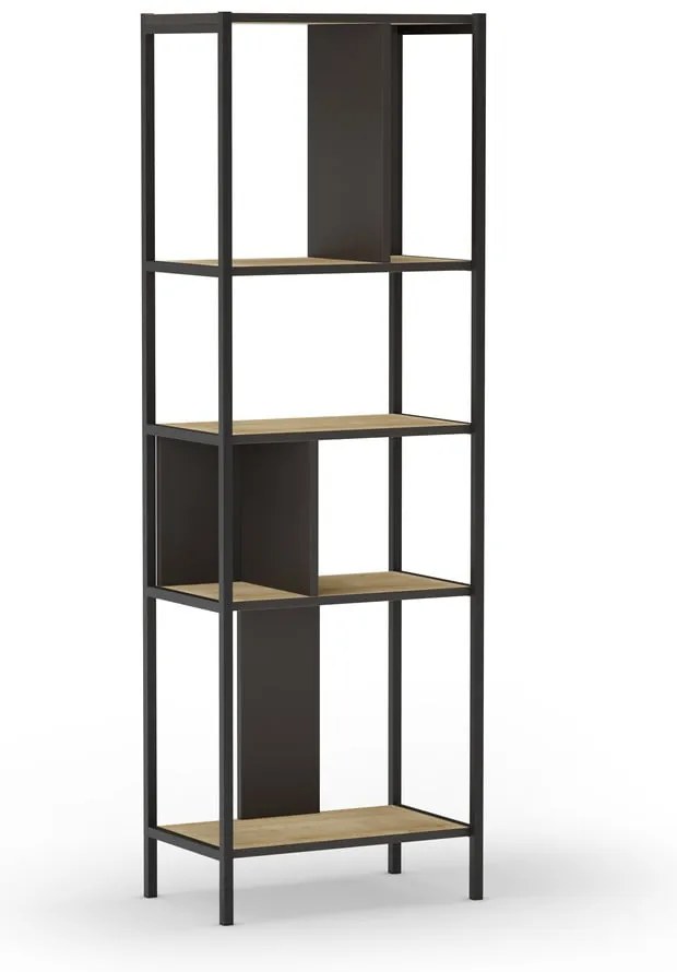 Knižnica v dekore duba v čierno-prírodnej farbe 58x175 cm Alabama – Marckeric