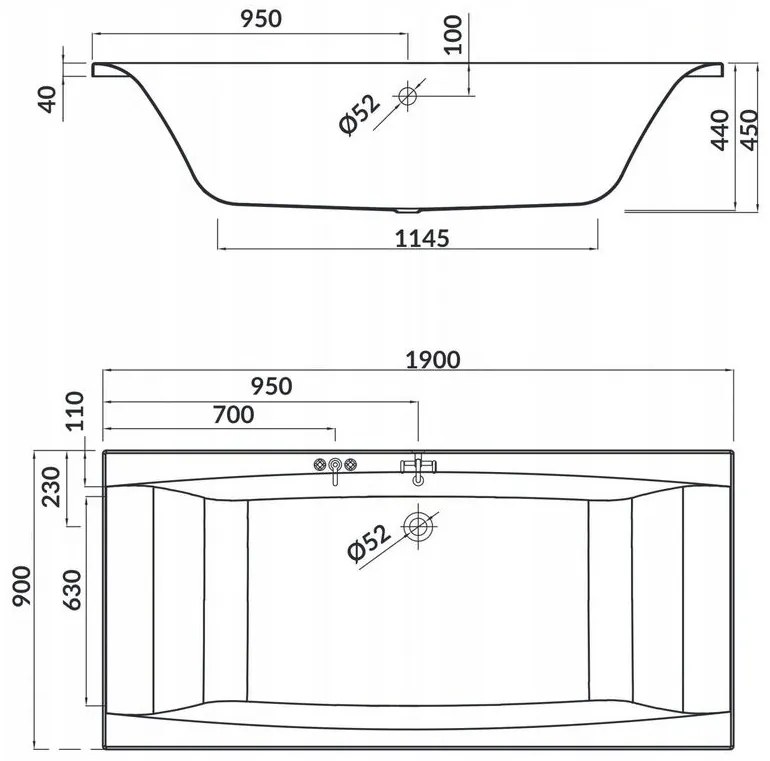 Cersanit Virgo akrylátová vaňa 190x90cm + nožičky, biela, S301-221