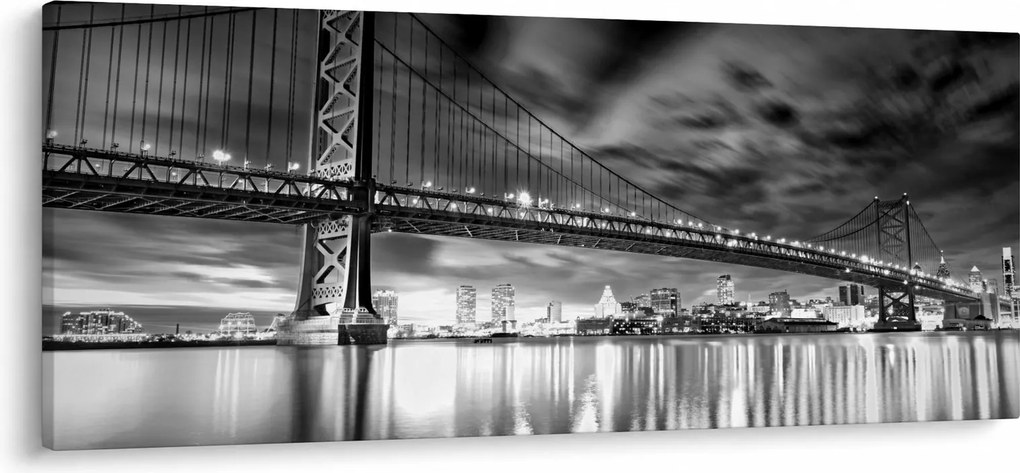 Obraz - Most Benjamina Franklina, Filadelfia, čiernobiely (120x50 cm)