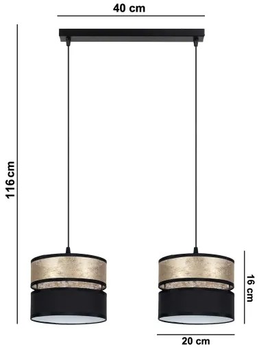 Luster na lanku LIMA 2xE27/60W/230V zlatá/čierna