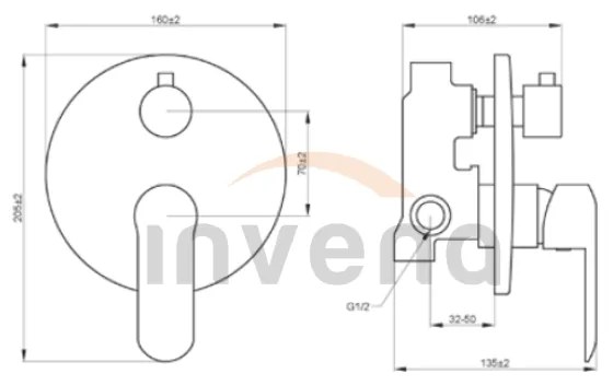 Invena Siros, podomietková batéria 2-výstupová, čierna matná, BP-90-4O2-A