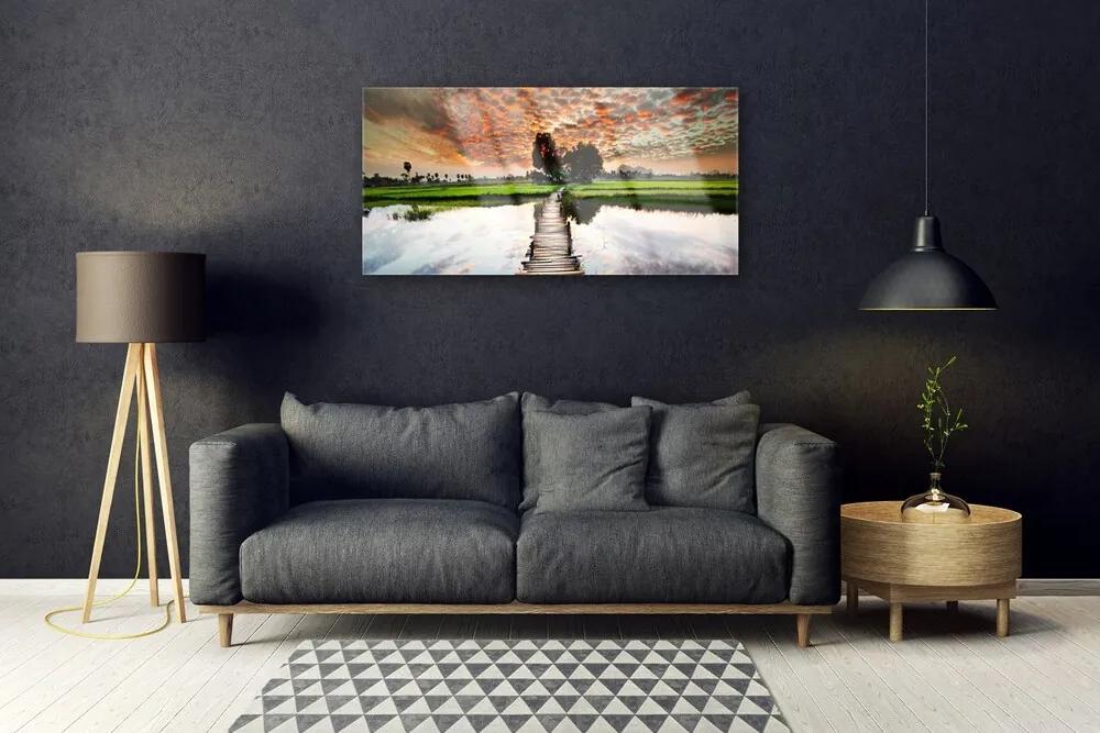 Obraz na skle Most jazero príroda 120x60 cm