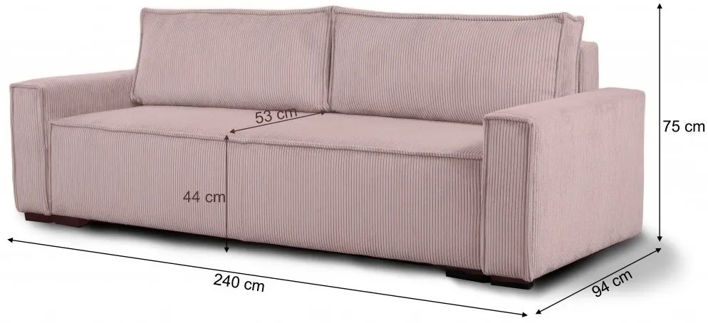 Trojmiestna pohovka s taburetom SMART SET, svetlo ružová