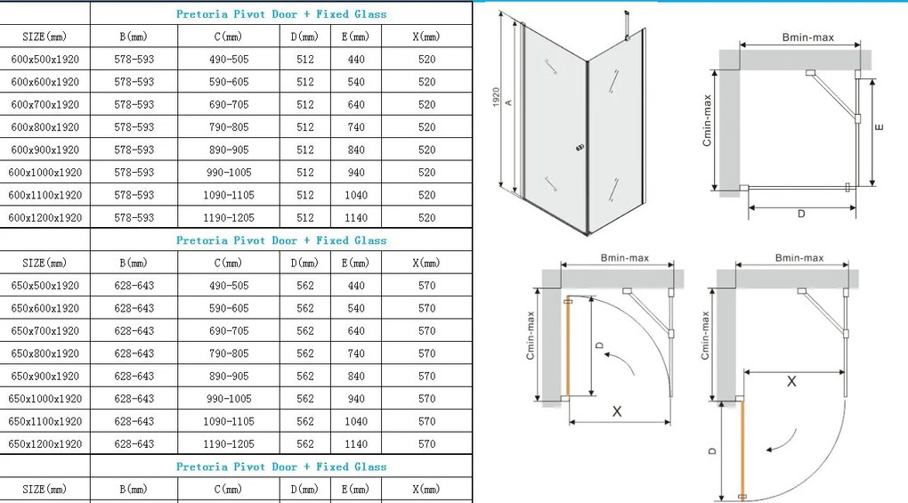 Mexen PRETORIA sprchovací kút 65x70cm, 6mm sklo, chrómový profil-číre sklo, 852-065-070-01-00