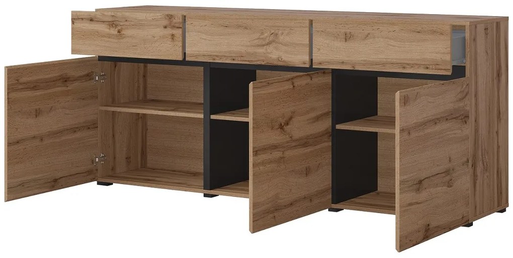 Komoda Cross 180 cm - dub wotan / čierna