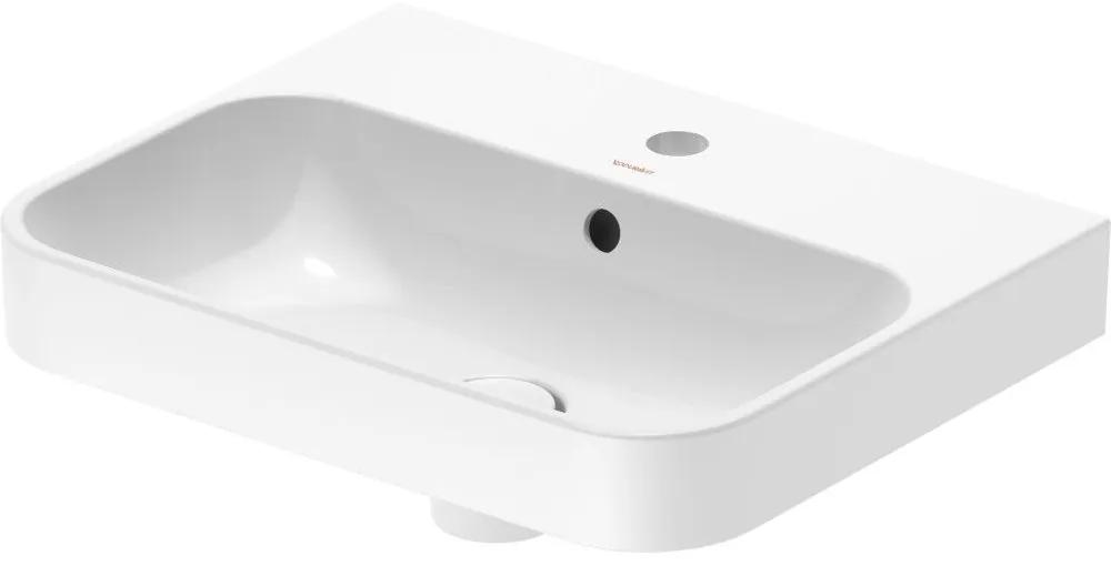 DURAVIT Happy D.2 Plus obdĺžniková umývadlová misa s otvorom, s prepadom, 500 x 400 mm, biela, s povrchom WonderGliss, 23605000001