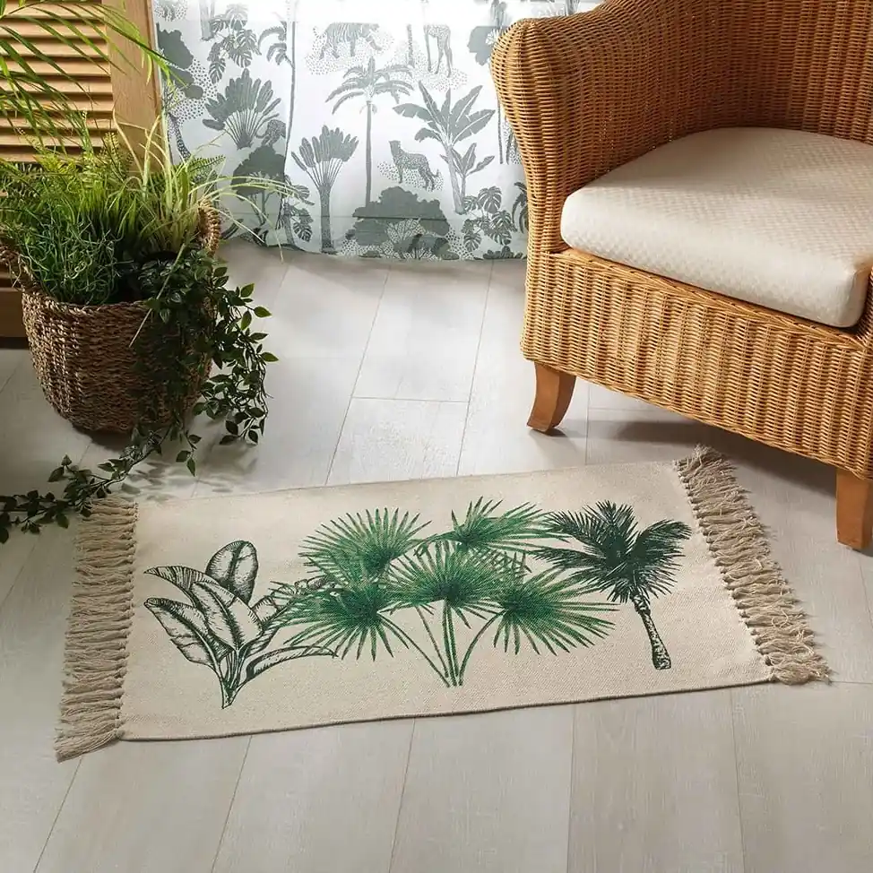 Unikátny béžový bavlnený koberec so strapcami 50 x 80 cm kolekcia Flora |  BIANO