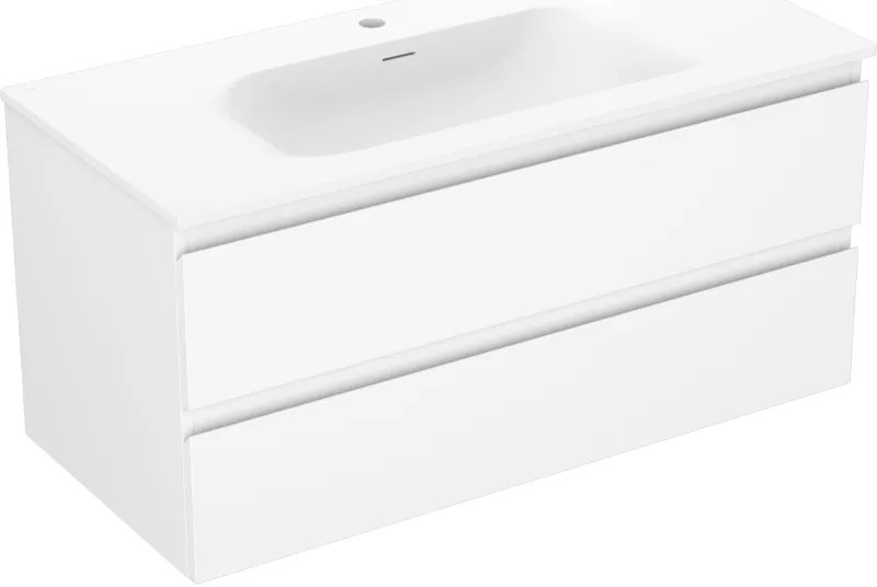 Mexen Orio, kúpeľňová skrinka 100 cm s umývadlom Vela, 2 zásuvky, biela matná, 91A10-10047-2-BFF01-W23M01