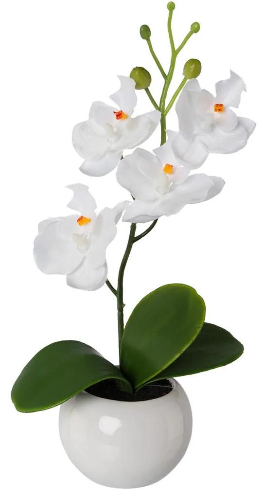 Gasper Umelý kvet Orchidea v keramickom kvetináči, biela, 21 cm