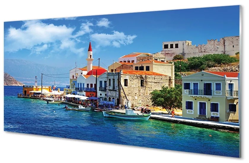 Sklenený obraz Grécko morská pobrežie hory 140x70 cm
