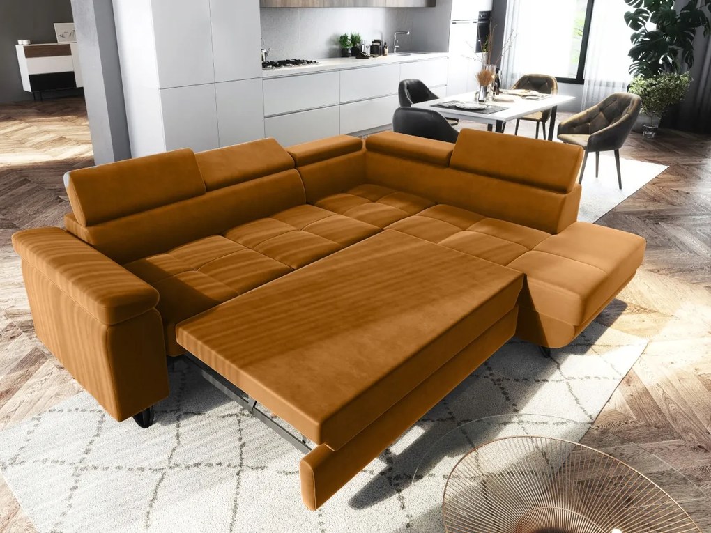 Rohová sedačka s funkciou spánku 250x183x90 Kontajner Nožičky opierky hlavy Home O-sofa