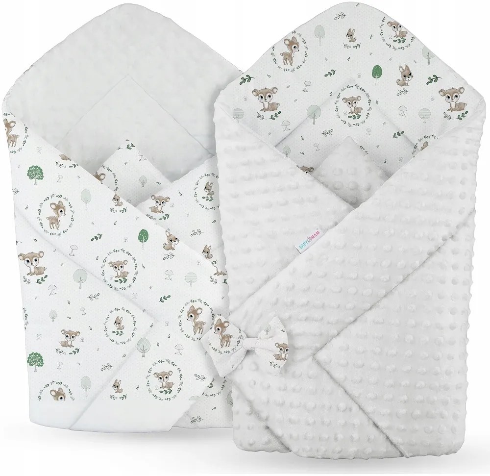 Obojstranná zavinovačka pre bábätká 80x80 cm BABYMAM PREMIUM - Srnčeky s bielou minky