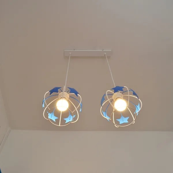 Detský luster na lanku STARS 2xE27/15W/230V modrá/biela