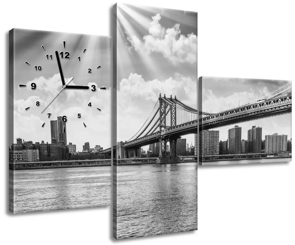 Gario Obraz s hodinami Brooklyn New York - 3 dielny Rozmery: 90 x 30 cm