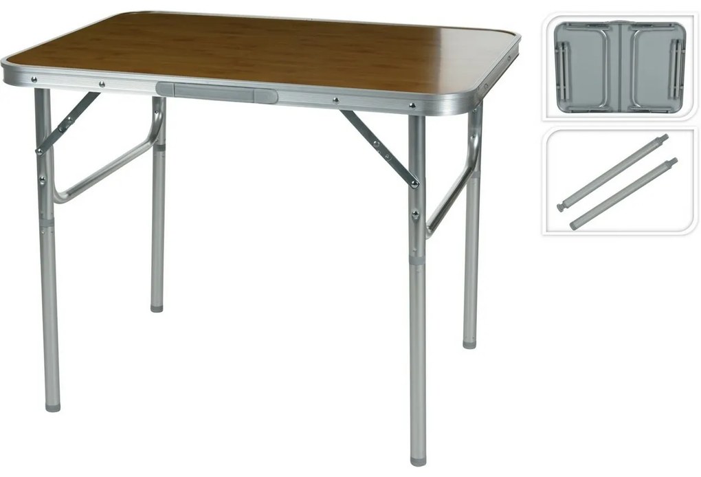 Kempingový skladací stôl Bamboo 2v1, 75 x 25/60 x 55 cm, hliník a MDF