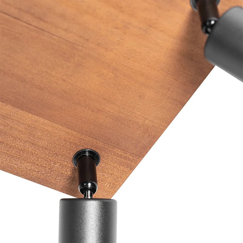 Priemyselné bodové svetlo čierne s drevom 4-svetlo - Kristina