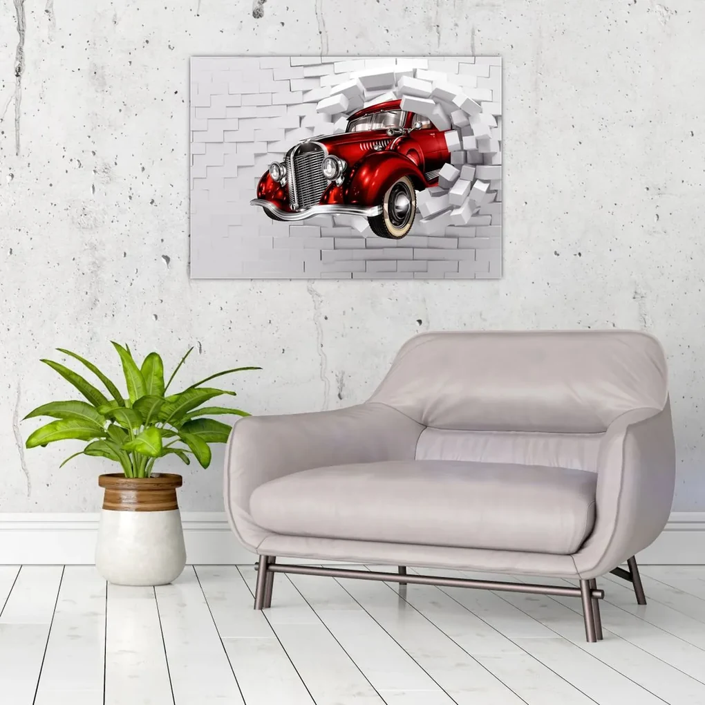Sklenený obraz - Červené auto (70x50 cm)