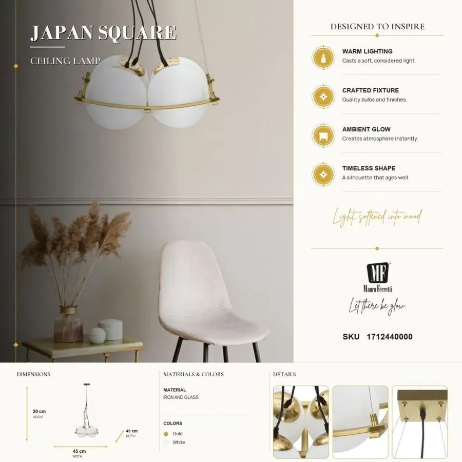 Závesný luster Japany 45 cm zlatý/biely
