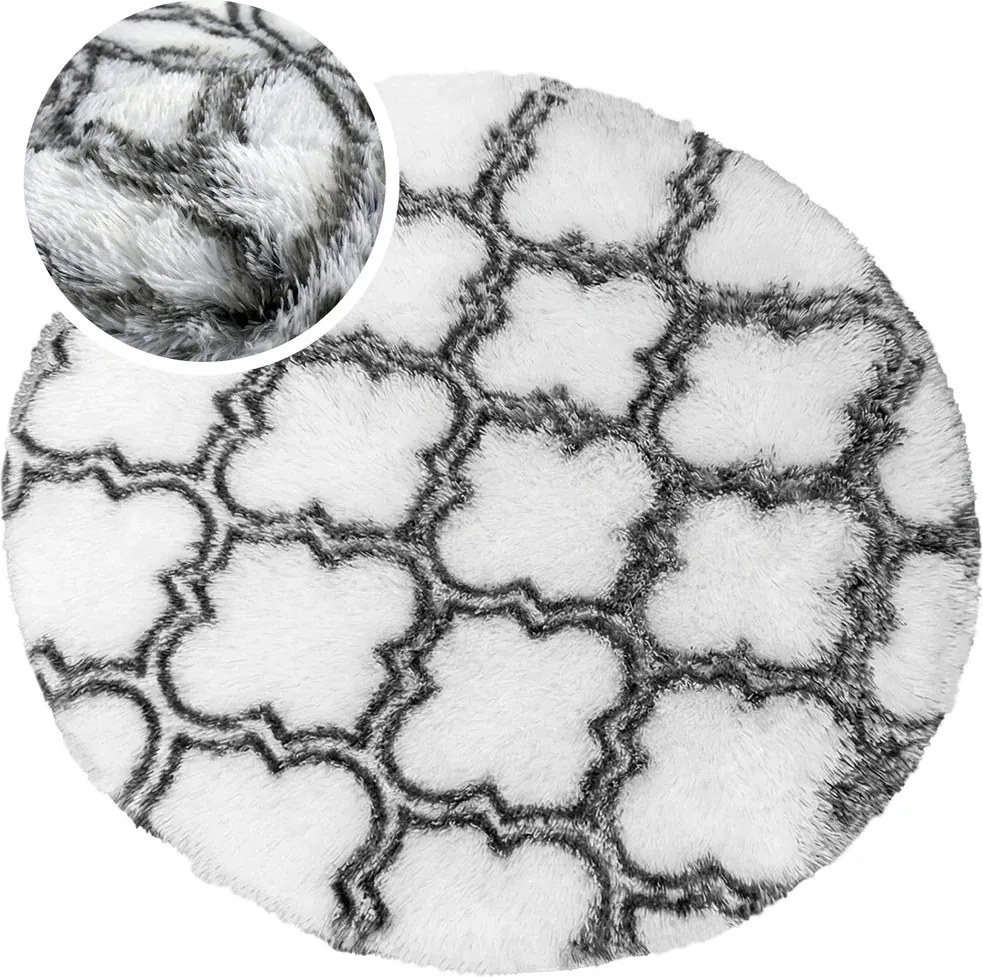 TZ Biely okrúhly vzorovaný koberec shaggy Decor Latern Rozmer: 120 cm