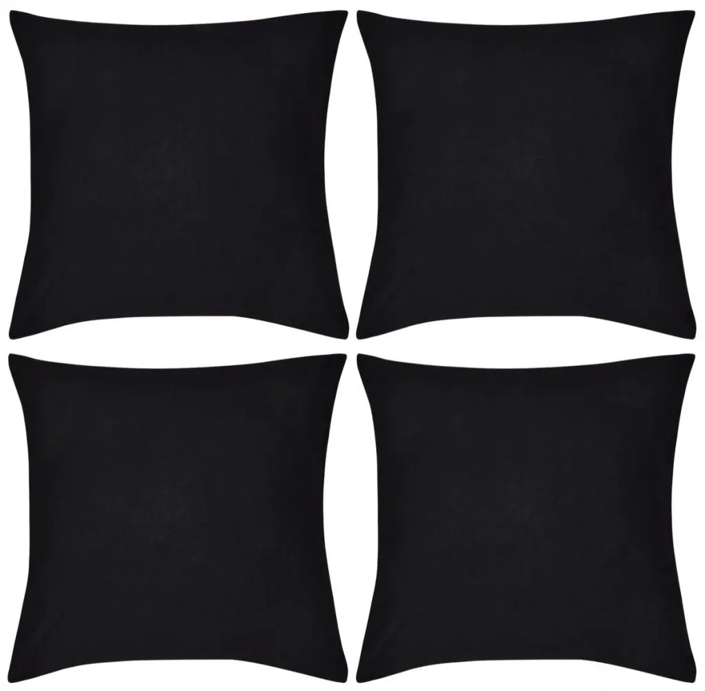 vidaXL Návliečky na vankúše, 4 ks, bavlna, čierne, 40 x 40 cm