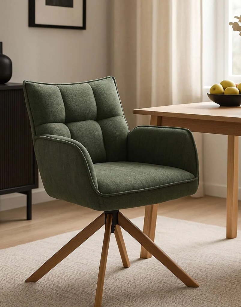 Otočné kreslo Marilla, drevené nohy, zelené (53240005)