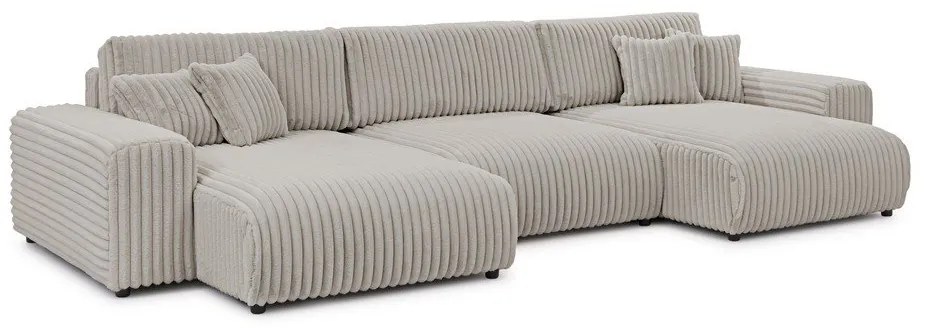 Svetlosivá menčestrová rozkladacia/s úložným priestorom rohová pohovka (do tvaru "U") Sarina – Ropez