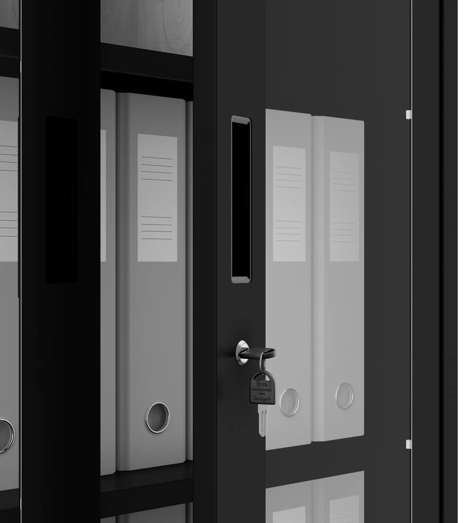 Sklenená skriňa – lekárska vitrína, čierna, 900x1850x400 mm: AMELIA