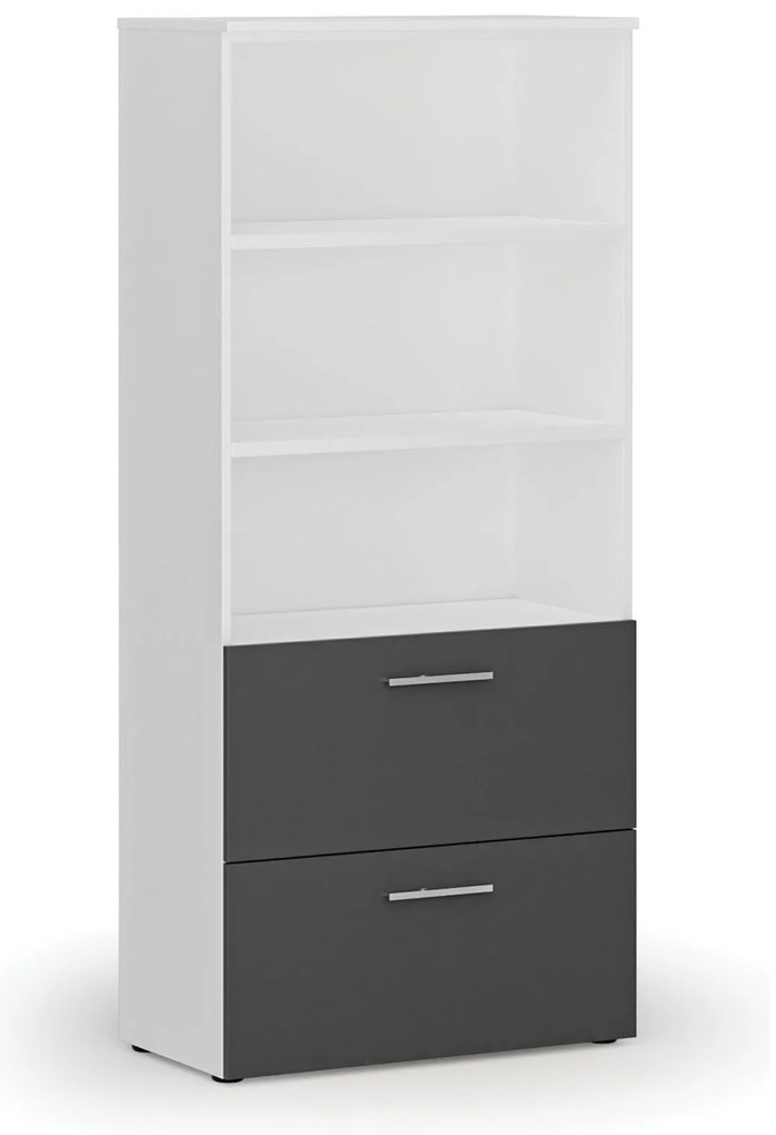 Skriňa so zásuvkami pre závesné zložky PRIMO WHITE, 800 x 420 x 1781 mm, biela/grafit