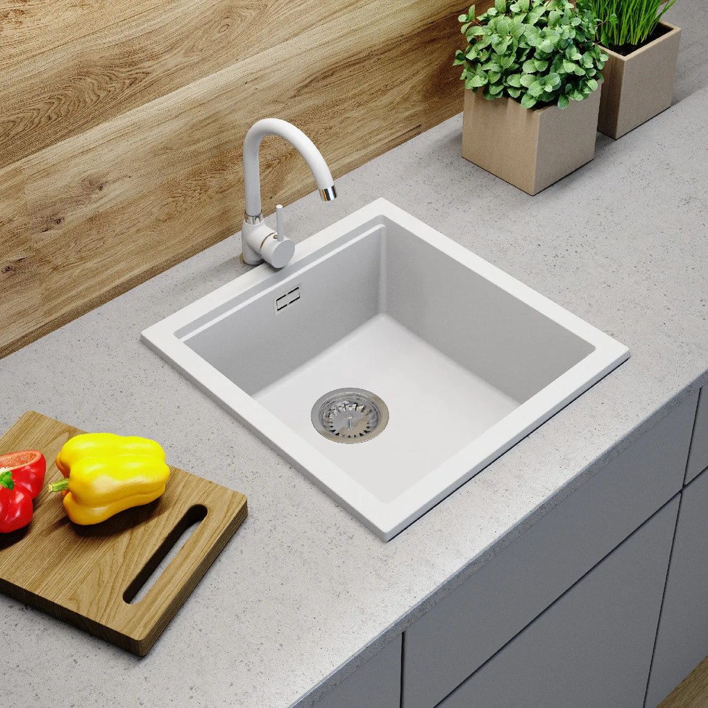 Gamma Decor 4850, 1-komorový granitový drez 480x500x215 mm, biela, GMA-ZLE000165