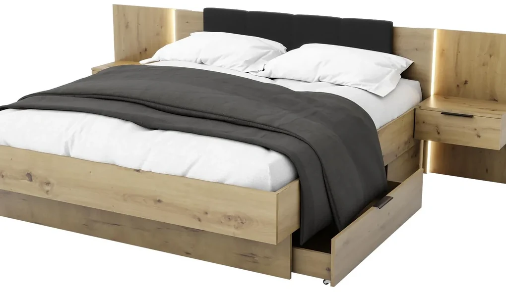 Manželská posteľ 160 cm Lewell (s čelným rámom) (s úl. priestorom) (dub artisan). Akcia -20%. Vlastná spoľahlivá doprava až k Vám domov. 1092096