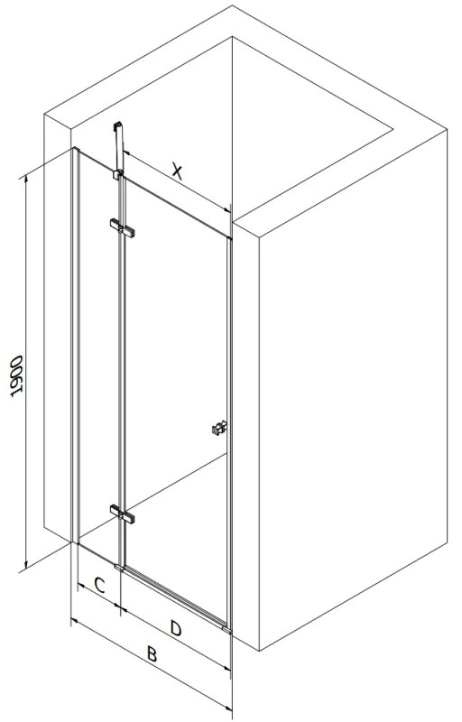 Mexen Roma, sprchové dvere do otvoru 100 x 190 cm, 6mm číre sklo, čierny profil, 854-100-000-70-00