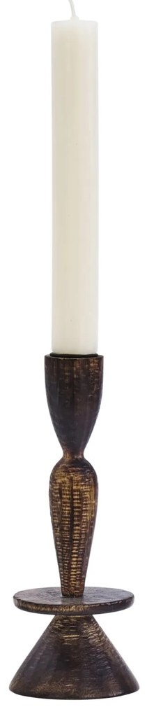 MADAM STOLTZ Drevený svietnik Dark Natural 18 cm