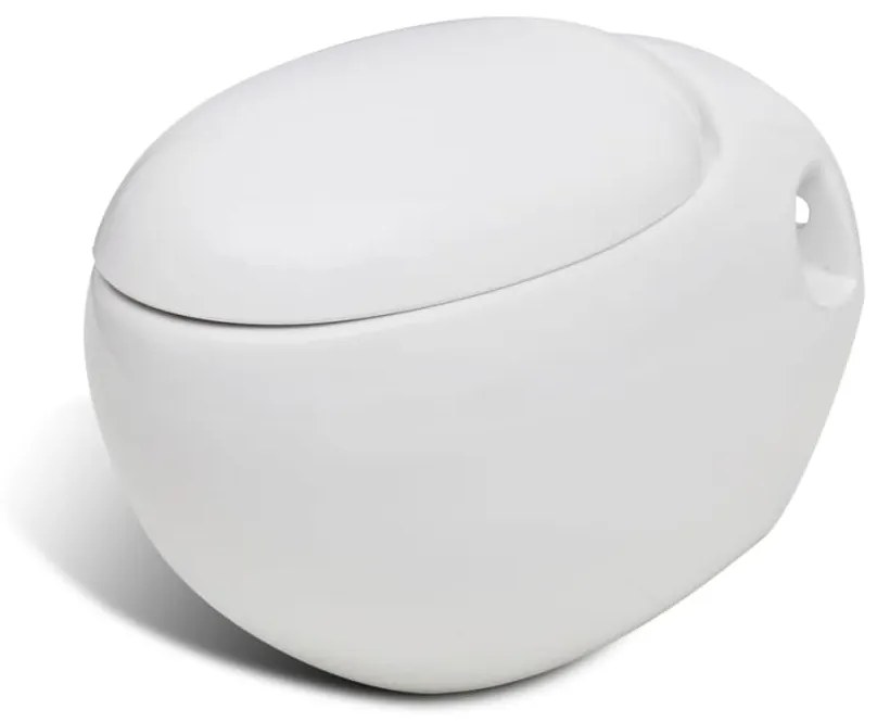 vidaXL Nové biele závesné WC s jedinečným dizajnom v tvare vajíčka