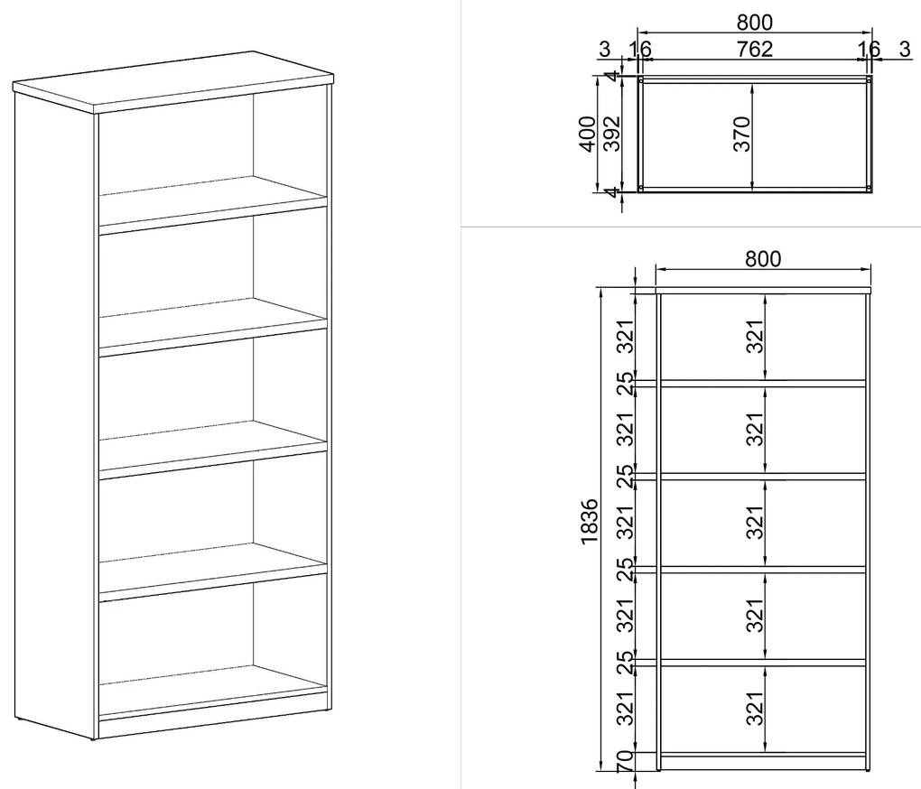 Kancelársky regál ARRISTO LUX, 800 x 400 x 1836 mm, breza
