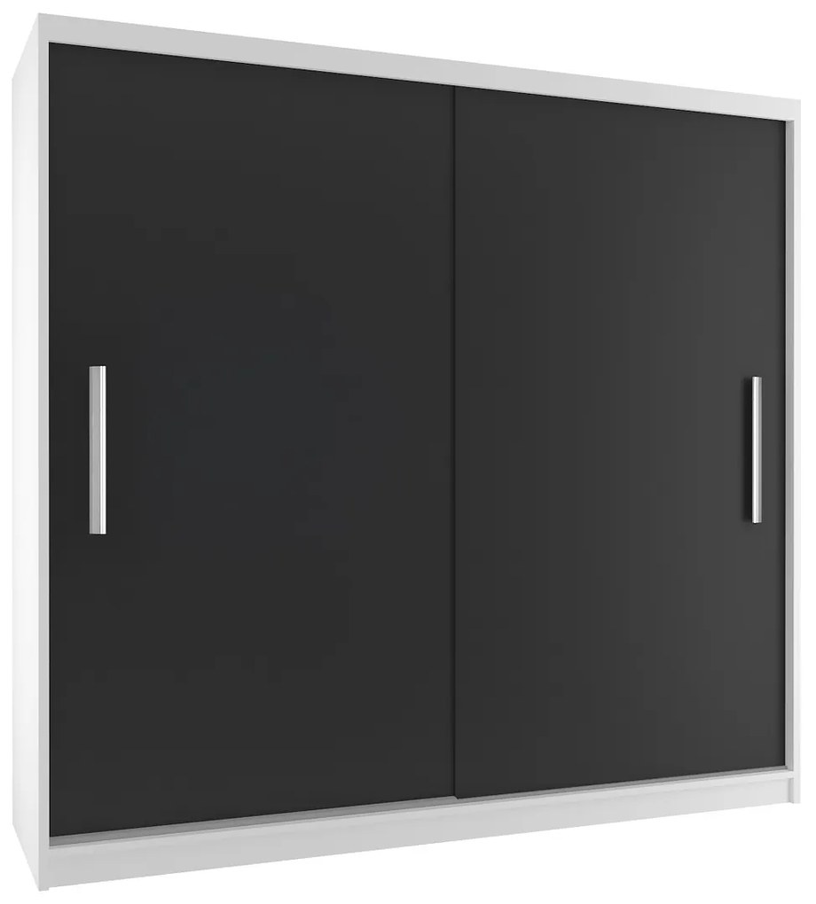 Šatníková skriňa 200 cm Belini biely mat / čierny mat s posuvnými dverami SI SZP1/2/W/B/0/AL