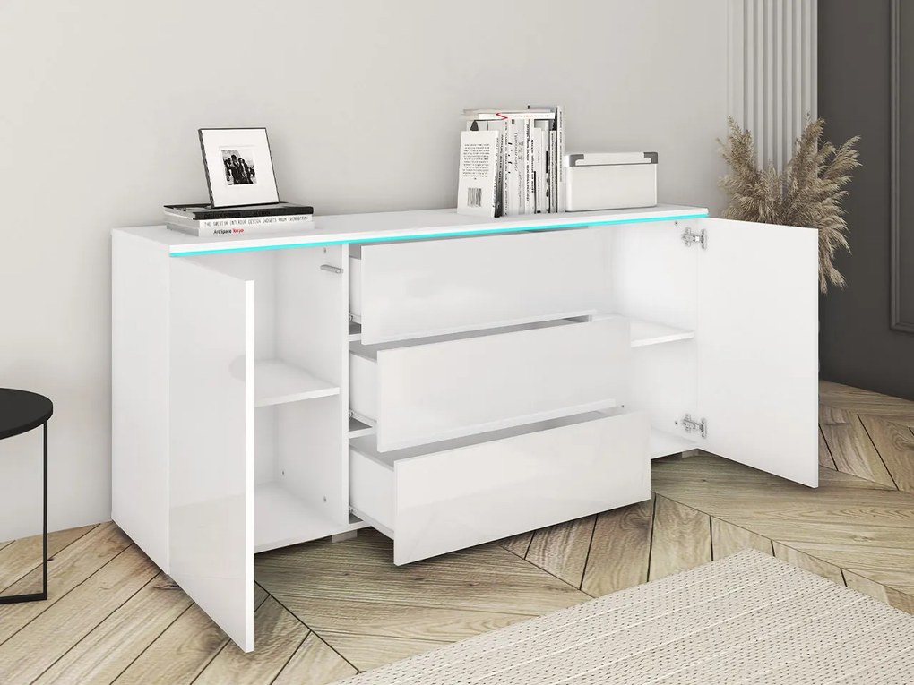 KOMODA ROXY 150, DUB WOTAN/ČIERNY LESK S LED OSVETLENÍM