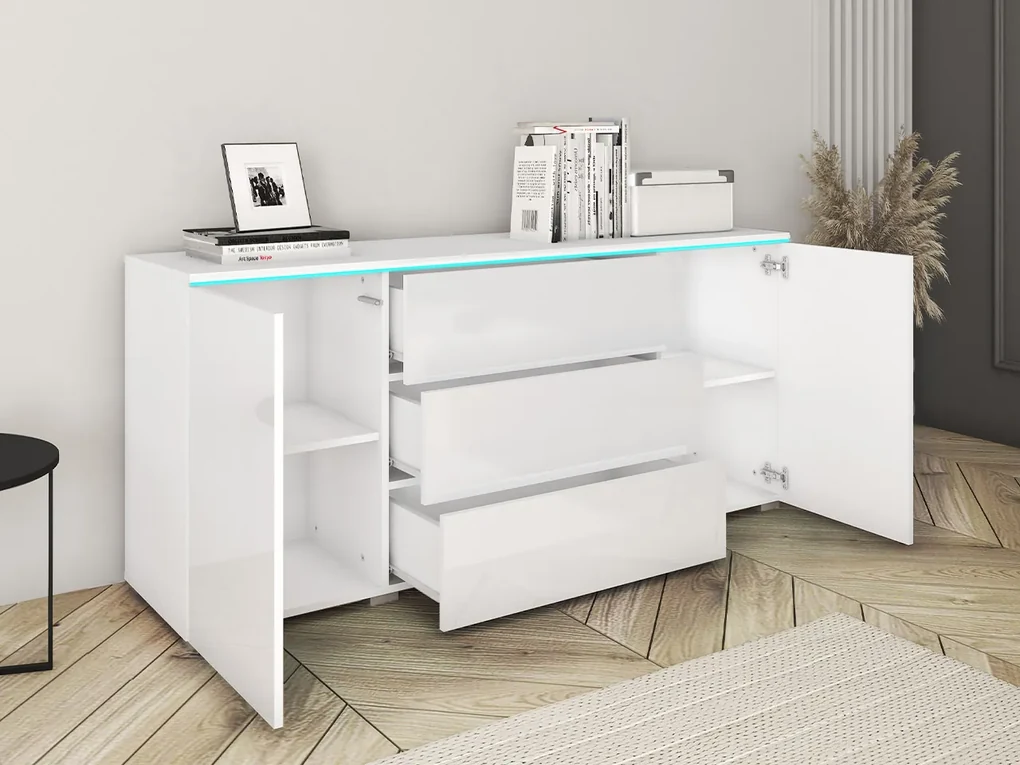 KOMODA ROXY 150, DUB WOTAN/ČIERNY LESK S LED OSVETLENÍM