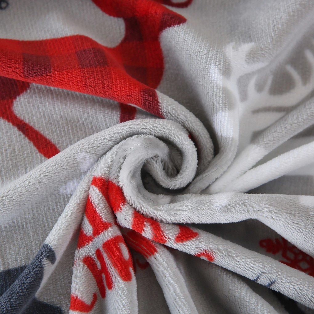 Súprava mikroplyšových obliečok MERRY CHRISTMAS DEER sivé + obliečka mikroplyš SOFT 180x200 cm biele, dvojlôžko