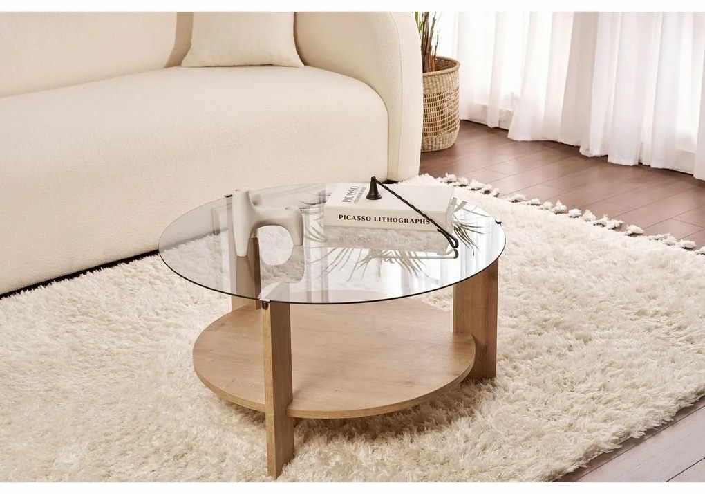 Konferenčný stolík Clara Sapphire Oak s tmavým sklom