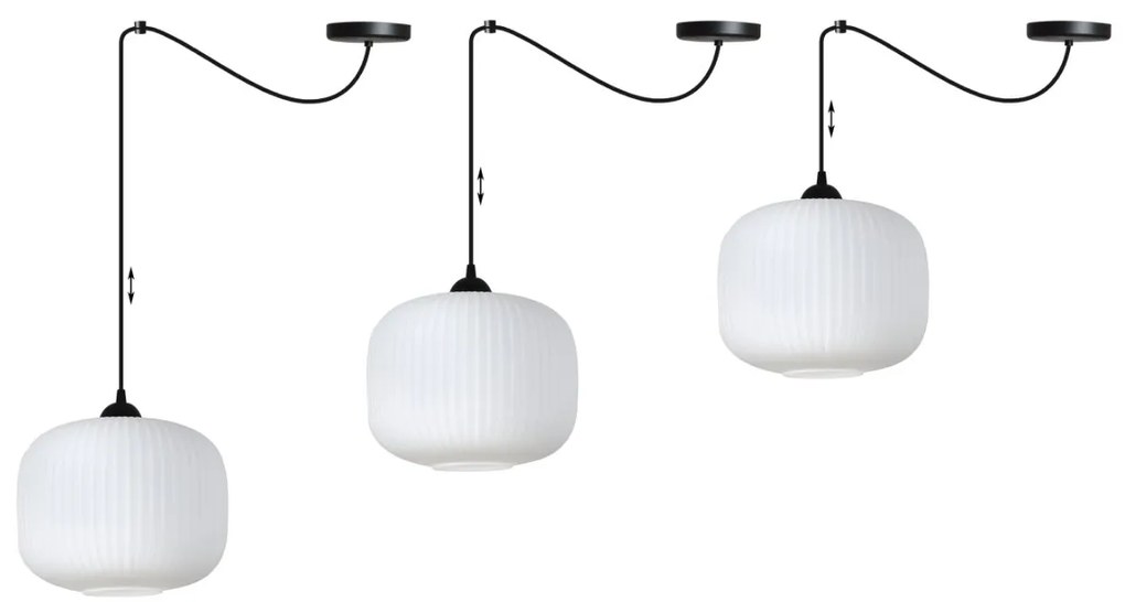 Závesné svietidlo Riffle Spider 3, 1x biele sklenené tienidlo, b